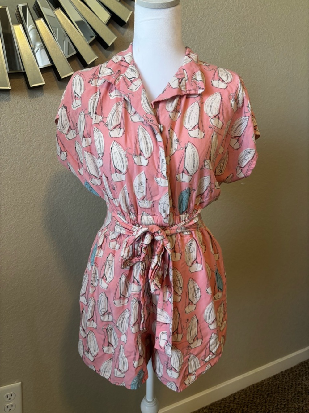 Maeve Pink Printed Short-Sleeve Romper
